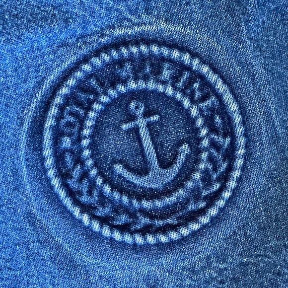 OshKosh Girls Vintage Skirtall Overall Denim Blue Nautical Logo 5T - Picture 4 of 8